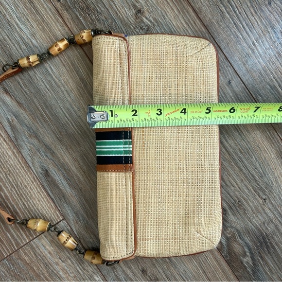J. Crew Tan and Brown Straw Shoulder Bag with wooden beads on strap - Picture 5 of 6